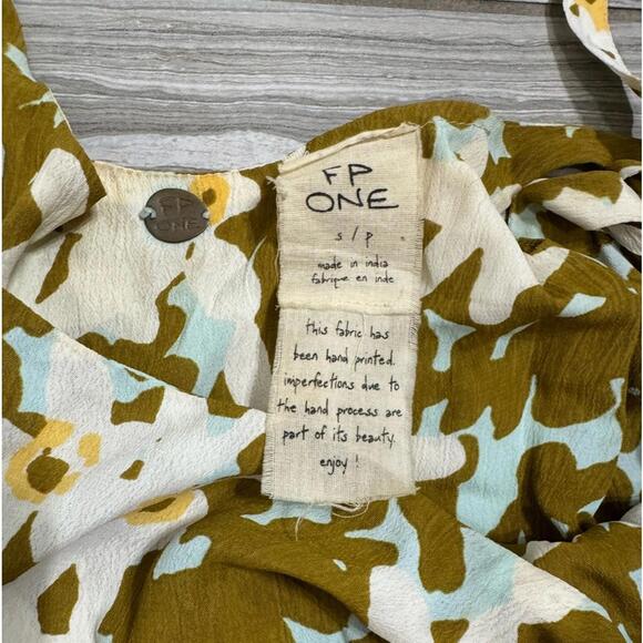 Free People FP One Green Floral “Lucina” Cold Shoulder Boho Mini Dress- Size S - Picture 9 of 9